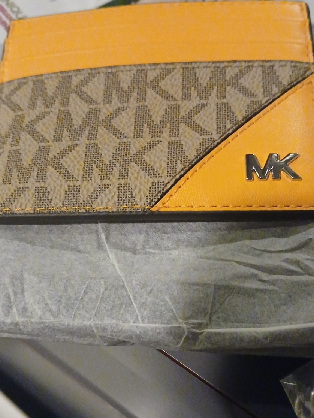 Michael Kors Yellow and Brown MK Signature Card Holder